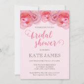 Aquarelle rose Rose Invitation à la douche nuptial (Devant)