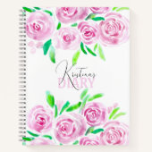 Aquarelle rose Roses avec vert verdoyant Journal d (Devant)
