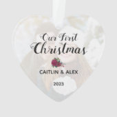 Aquarelle rose Roses Couple Photo Premier Noël (dos)