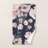 Aquarelle rose Roses Dark Navy Bleu Floral (Serviette à main)