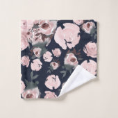 Aquarelle rose Roses Dark Navy Bleu Floral (Gant de toilette)