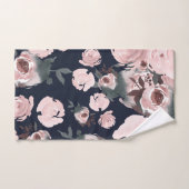 Aquarelle rose Roses Dark Navy Bleu Floral (Serviette à main)