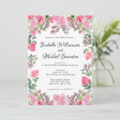 Aquarelle rose Roses de mariage Invitations (Debout devant)