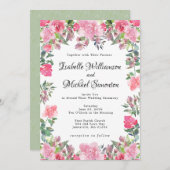 Aquarelle rose Roses de mariage Invitations (Devant / Derrière)