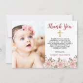 Aquarelle rose Roses Floral Baptême Merci (Devant)