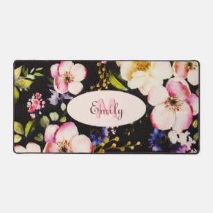 Aquarelle rose Roses jaunes sur noir, Monogramme