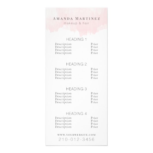 Aquarelle rose Salon Tarifs Menu Service (Devant)