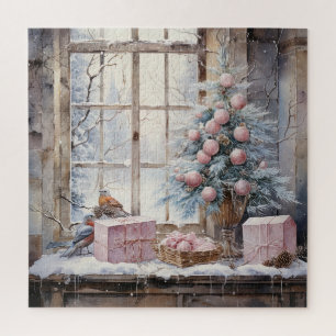 Aquarelle rose Shabby Chic Puzzle de Noël
