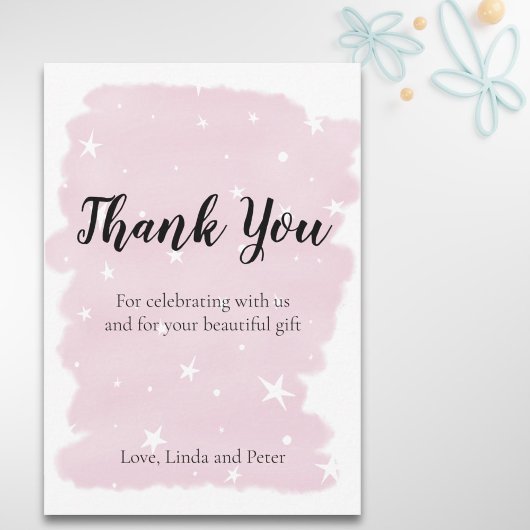 Aquarelle rose simple avec Carte de remerciements 