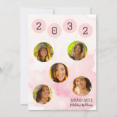 Aquarelle rose Six Photo Graduation Invitation (Devant)