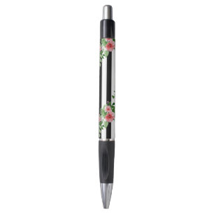 Aquarelle Rose Stylo à rayures noir et blancVous a