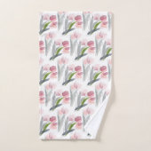 Aquarelle rose Tulipes Sage Vert Feuille Blanc (Serviette à main)