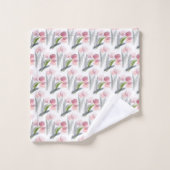 Aquarelle rose Tulipes Sage Vert Feuille Blanc (Gant de toilette)