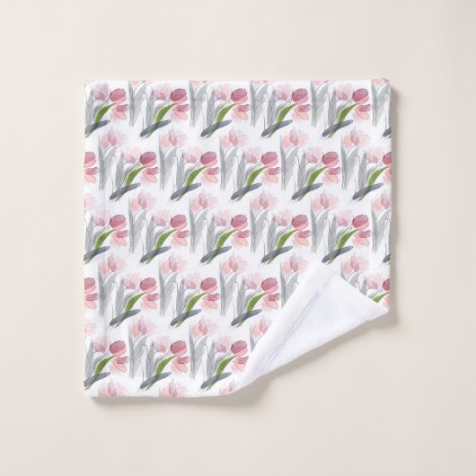 Aquarelle rose Tulipes Sage Vert Feuille Blanc (Gant de toilette)