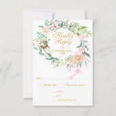 Aquarelle Rose verdure Floral Menu Choix RSVP (Devant)