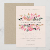 Aquarelle rose vif Blush Invitation Mariage floral (Devant / Derrière)