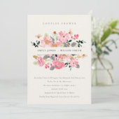 Aquarelle rose vif Flora Couples Invitation douche (Debout devant)