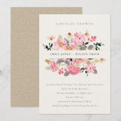 Aquarelle rose vif Flora Couples Invitation douche (Devant / Derrière)
