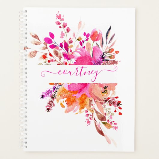 Aquarelle rose vif floral personnalisé (Devant)