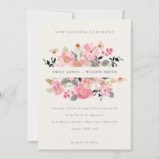 Aquarelle rose vif Floral Wow Invitation de renouv (Devant)