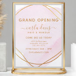 Aquarelle rose vif Gold Circle Salon Réouverture<br><div class="desc">Aquarelle rose vif Gold Circle Salon Réouverture Flyer. Elégante aquarelle rose vif cercle or géométrique style lettré à la main calligraphie script marque professionnelle. Parfait pour les maquilleurs,  coiffeurs,  cosmétologues,  et plus encore !</div>