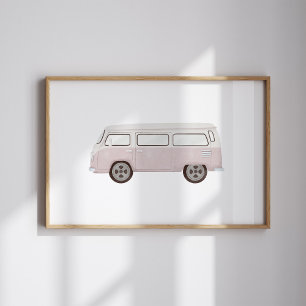 Aquarelle rose vintage mini van poster