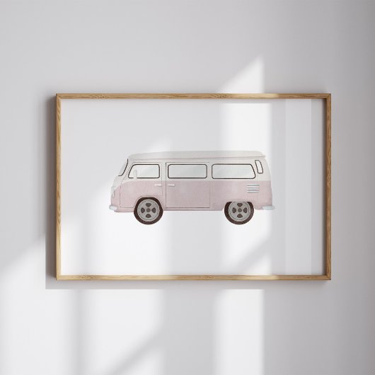 Aquarelle rose vintage mini van poster