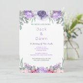 Aquarelle Rose violet Faire-part de mariage encadr (Debout devant)