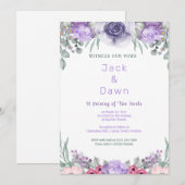 Aquarelle Rose violet Faire-part de mariage encadr (Devant / Derrière)