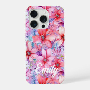Aquarelle rose violet Floral Nom personnalisé