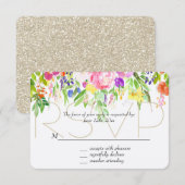 Aquarelle rose violet Floral Or étincelle RSVP (Devant / Derrière)
