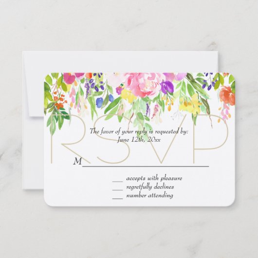 Aquarelle rose violet Floral Or étincelle RSVP (Devant)