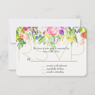 Aquarelle rose violet Floral Or étincelle RSVP