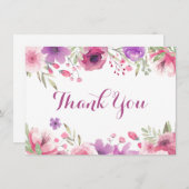 Aquarelle Roses Feuillage Script Merci (Devant / Derrière)