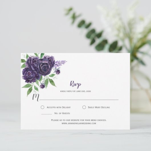 Aquarelle Roses Foncé Pourpre Feuillage RSVP (Debout devant)