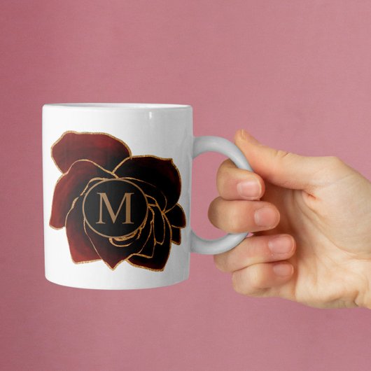 Aquarelle Roses or Bourgogne Monogram café Mug