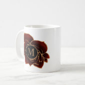 Aquarelle Roses or Bourgogne Monogram café Mug (Devant gauche)