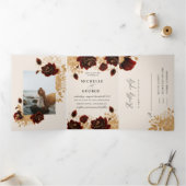 Aquarelle Roses or Faire-part de mariage triplé (Intérieur)