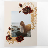 Aquarelle Roses or Faire-part de mariage triplé (Intérieur en premier)