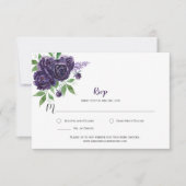 Aquarelle Roses Pourpre Foncé Feuillage RSVP (Devant)