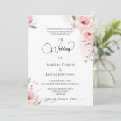 Aquarelle Roses roses Faire-part de mariage (Debout devant)