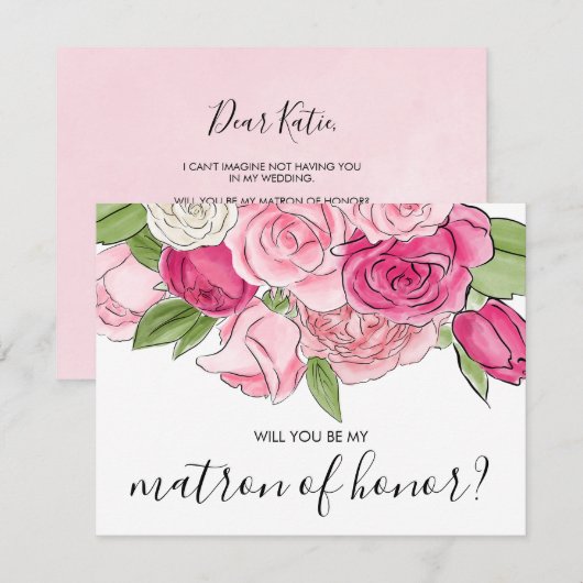 Aquarelle Roses Roses Roses Roses Soit Ma Carte D' (Devant / Derrière)