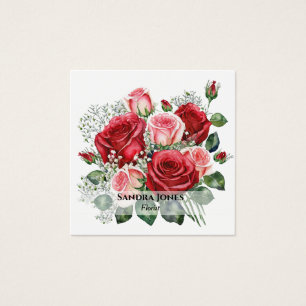 Aquarelle Roses rouges et roses Cartes de visite