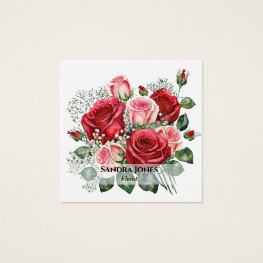 Aquarelle Roses rouges et roses Cartes de visite (Devant)