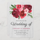 Aquarelle Roses rouges Mariage rustique Invitation (Devant / Derrière)