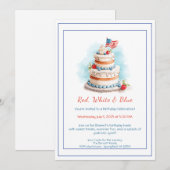 Aquarelle rouge blanc et bleu Invitation d'anniver (Devant / Derrière)