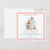 Aquarelle rouge blanc et bleu Invitation d'anniver (Devant / Derrière)