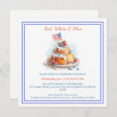 Aquarelle rouge blanc et bleu Invitation d'anniver (Devant / Derrière)