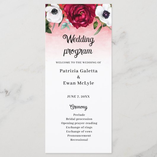 Aquarelle Rouge Blanc Floral Plat programme de mar (Devant)