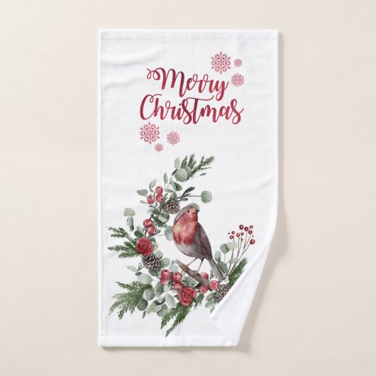 Aquarelle Rouge Cardinal Bird Wreath (Serviette à main)